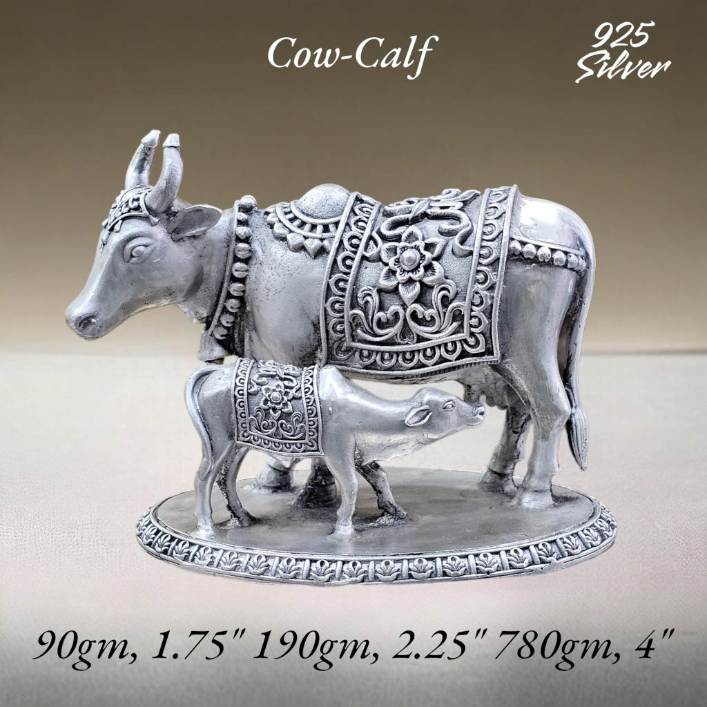 Cow With Calf In Pure 925 Silver